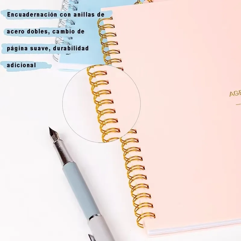 Agenda Español Rosa - 17X22 CM - Doble Anillo - Diario Semanal (Envio Gratis) - Imagen 2