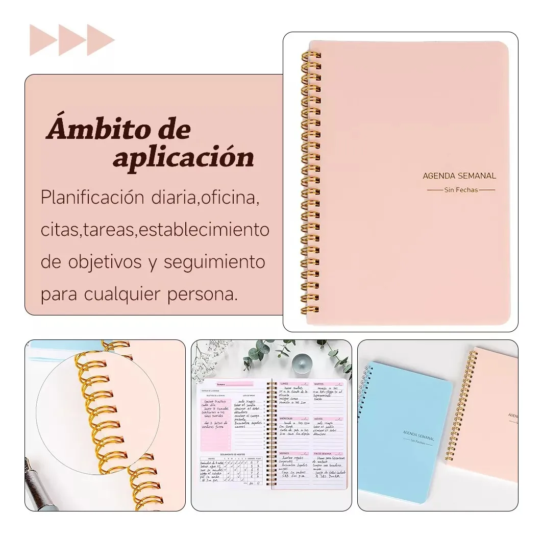 Agenda Español Rosa - 17X22 CM - Doble Anillo - Diario Semanal (Envio Gratis)